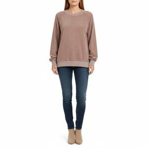 Michael Stars Women’s Sweatshirt Brown Textured Terry Raglan Casual Cozy – M